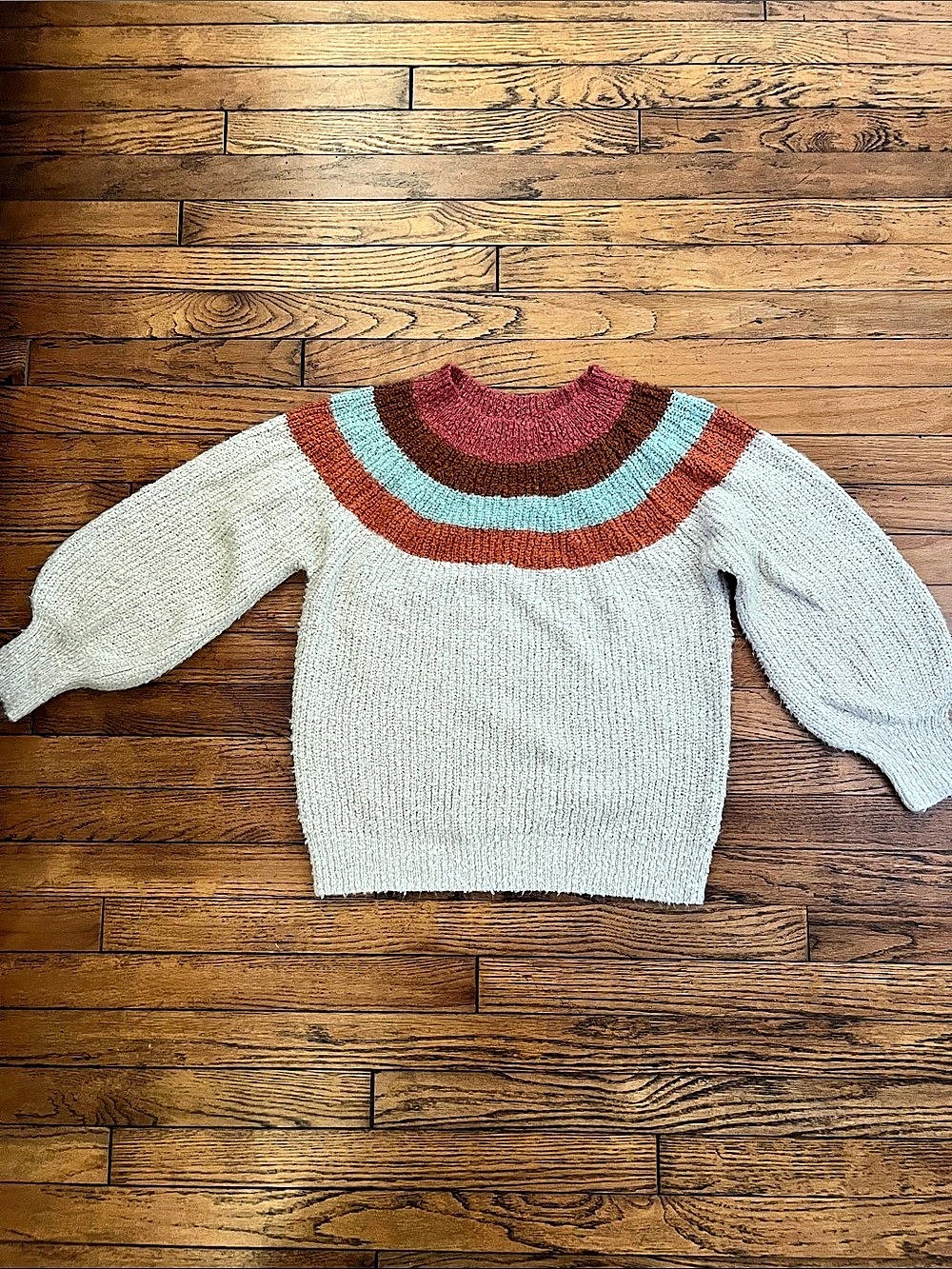 LUSH Color Block Crewneck Sweater in Cream & Brown Size Large